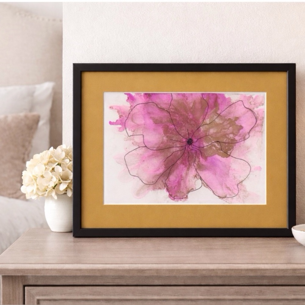 Hand crafted botanical abstract flower original alcohol ink wall decor painting
